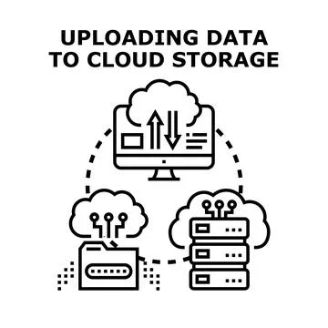 Uploading data to cloud storage system vector concept Illustrazione stock