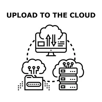 Uploading data to cloud storage system icon concept 库存插图