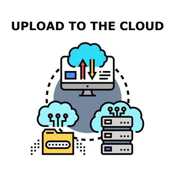 Uploading data to cloud storage system icon concept Stock Illustration