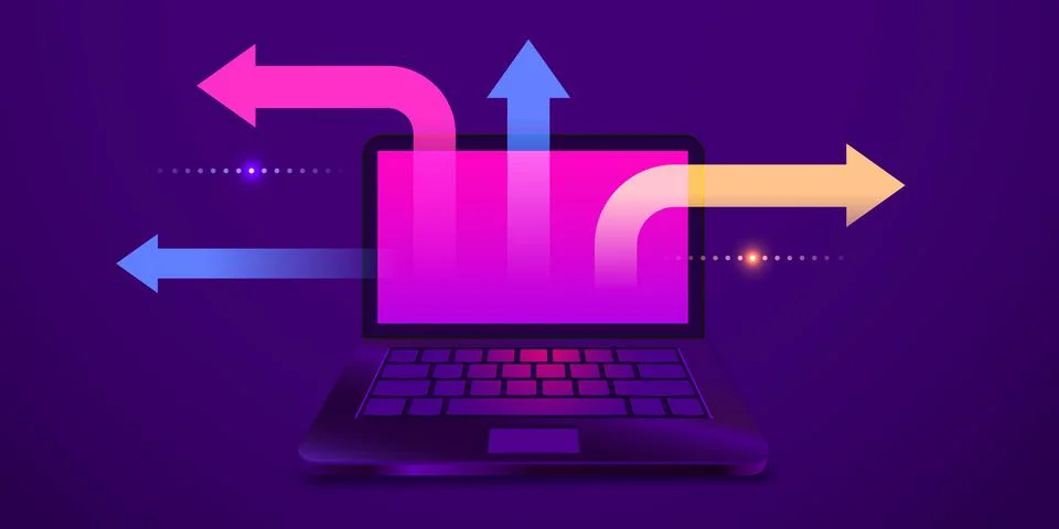 Uploading data from a computer. Futuristic background. Stock Illustration