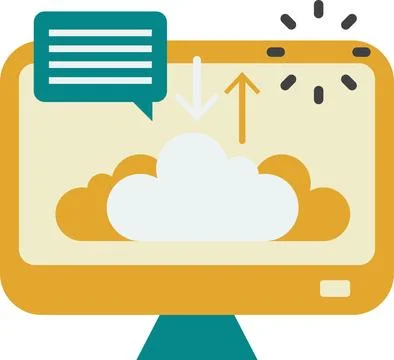 Uploading data by a desktop computer illustration in minimal style Stock Illustration