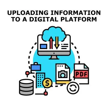 Uploading digital information to a cloud platform Stock Illustration