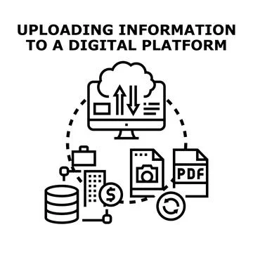 Uploading digital information to a cloud platform Stock Illustration