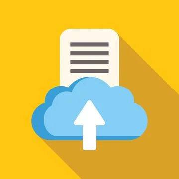 Uploading document to cloud storage service icon with long shadow Stock Illustration
