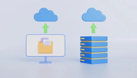Uploading document file data and information on cloud computing with computer Stockillustratie