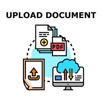 Uploading document to file storage cloud computing system Illustrazione stock