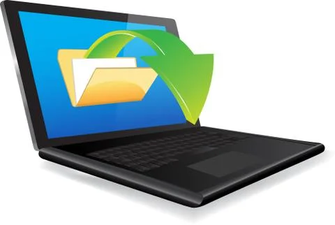 Uploading documents from laptop Stock Illustration
