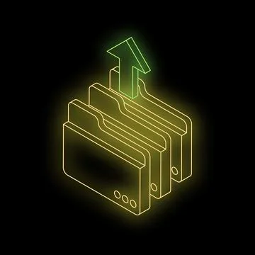 Uploading files to cloud storage with green up arrow and folders Stock Illustration