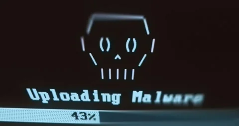 Uploading Malware with a progress bar and skull symbol Stock Footage 321761363