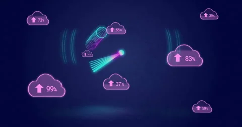 Uploading percentages animation for cloud storage over dark blue background Stock Footage 303462598