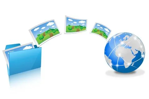 Uploading pictures from blue folder Stock Illustration