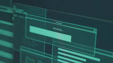 Uploading progress bar on computer monitor as files and data are being sent Stock Footage 339890716