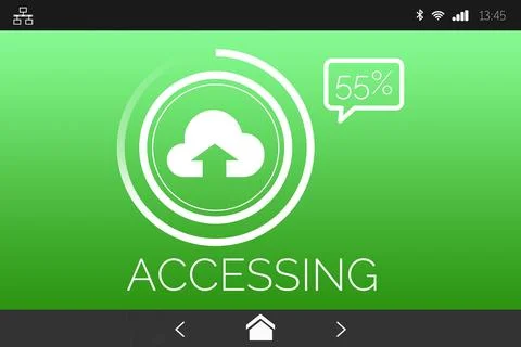 Uploading symbol with text on green screen Illustrazione stock