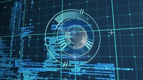 Upon activation, circular scanner rotating inner rings and pulsing bars Stock Footage 320127592