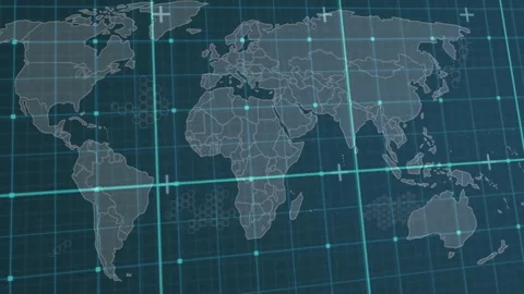 Upon activation scan lines gliding over semi-transparent world map lighting Stock Footage 313242282