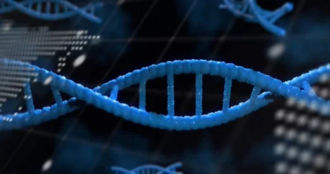 Upon appearing center 3D DNA helix rotating over dotted map as code scrolling Stock Footage 320089211