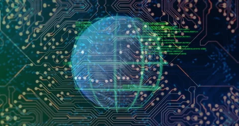 Upon appearing digital globe rotating while circuitry pulsing and code scrolling Stock Footage 310972394