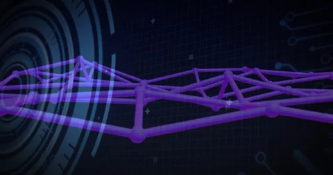 Upon appearing interface starting HUD spinning while code fading over purple Stock Footage 314849417