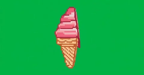Upon appearing pixel-art pink soft-serve cone spinning showing drip pattern on Stock Footage 317362818