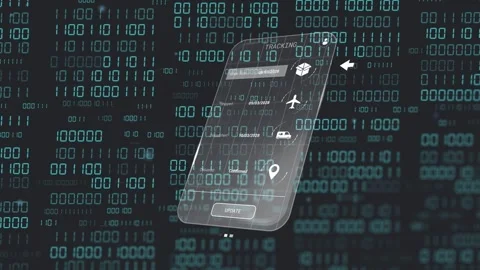 Upon arrow appearing smartphone rotating and tilting, showing tracking UI Stock Footage 333602630