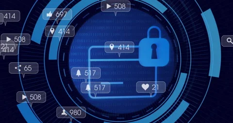 Upon background loading badges updating around secure folder icon with rings Stock Footage 314453741