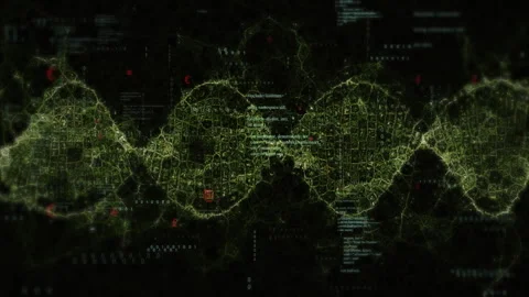 Upon binary clusters fading out network emerging as glowing helix pulsing Stock Footage 312905515