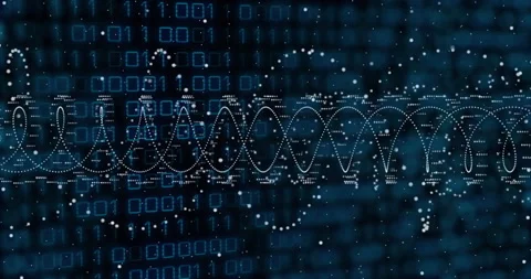 Upon binary grid loading, sinusoidal waveform oscillating with scrolling digits 스톡 동영상 310325376