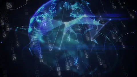 Upon binary streams appearing, polygons rotating and converging into digital Stock Footage 311417067