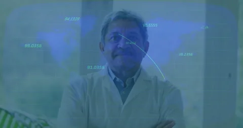 Upon blue tint appearing scientist projecting curved lines and labels Stockbeeldmateriaal 313639162
