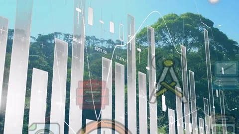 Upon chart emerging, 3D bars rising, trend line sweeping and elements animating, Stock Footage 326629387