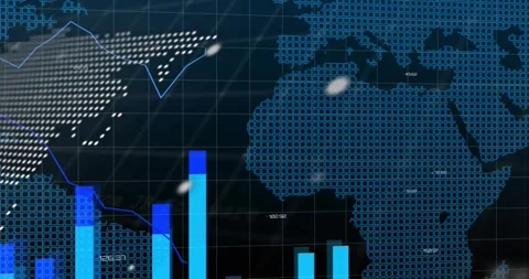 Upon code snippet appearing map based data display animating bars and lines Stock Footage 318260573