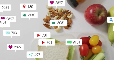 Upon first notification, icons appearing around lunch items, counts fluctuating Stock Footage 329923177