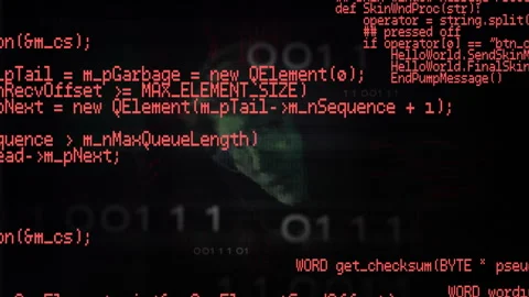 Upon green silhouette emerging, red code lines scrolling across face Stock Footage 310141008