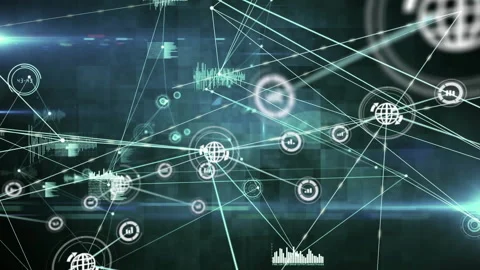 Upon grid activation digital network forming nodes and links, pulsing and Stock Footage 315770308