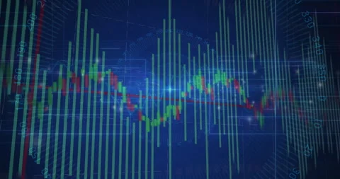 Upon grid appearing, chart producing rising bars and colored trend line showing Stock Footage 312898318