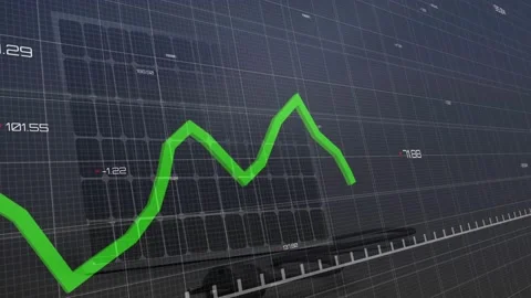 Upon grid appearing, green polyline oscillating on 3D grid and labels updating Stock Footage 318239980