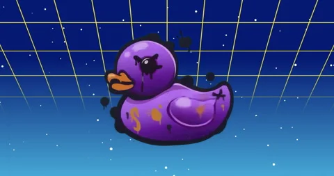 Upon grid appearing, purple rubber duck rotating slowly to reveal paint patterns Stock Footage 315525412
