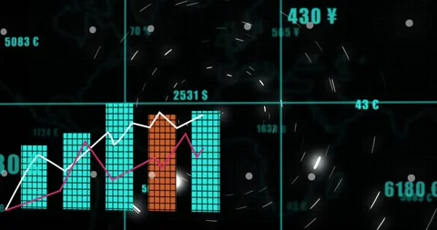 Upon grid appearing, UI building bar chart rising bars and currency values Stock Footage 317369648