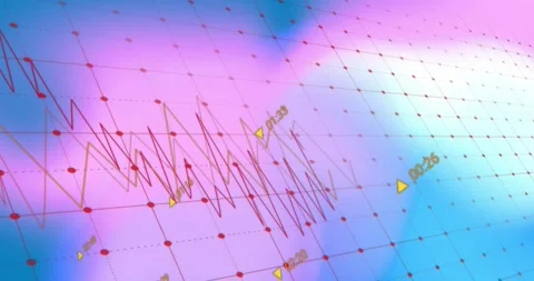 Upon grid appearing, virtual camera panning around waveform revealing time Video stock 317352096
