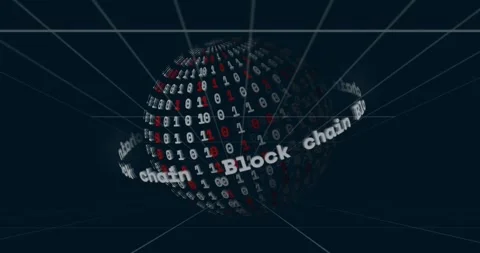 Upon grid convergence binary sphere rotating with scrolling Block chain band Stock Footage 317369300