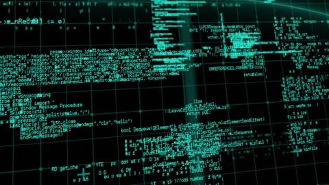 Upon grid filling view, code interface scrolling, expanding, tilting and zooming Stock Footage 317593016