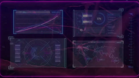 Upon HUD activation, neuron-like branches sliding across panels, updating charts Stock Footage 313509501
