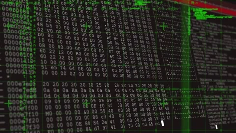 Upon interface loading, grid guiding streaming hex dump and scrolling logs in Video stock 330591334