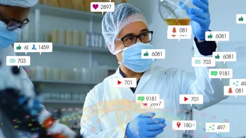 Upon lab analysis, scientists testing amber sample animated icons showing Video stock 328097391