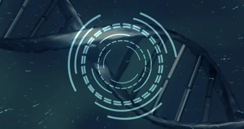 Upon load, 3D DNA helix entering frame rotating while scanning rings pulsing, Stock Footage 317123496