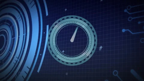 Upon loading circular gauge rotating while code scrolling snippets expanding Stock Footage 314708136