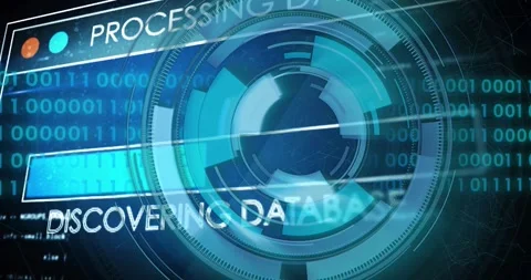 Upon loading, cyan-blue ring rotating while progress bar filling visualizing Video stock 317407294