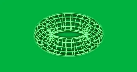 Upon loading green wireframe torus rotating showing grid visualizing form on Stock Footage 317284184