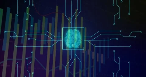 Upon neon square pulsing circuits extending bars shifting and morphing into Stock Footage 318194344