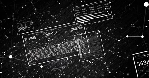 Upon network appearing UI panels sliding in, updating numeric grid graphs for Stock Footage 317369639